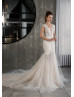 Cap Sleeves Beaded Lace Tulle Wedding Dress